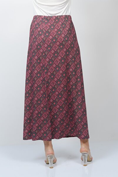 TUSSE Ethnic Patterned Combed Cotton Elastic Waist Pencil Large Size Skirt