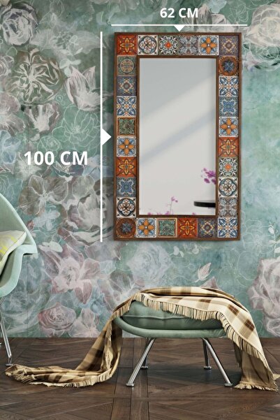 Resmo Doğal Ağaç 62x100 Cm Çerçeveli (aynasız) El Yapımı Çini Seramik Kaplı Salon Boy Aynası