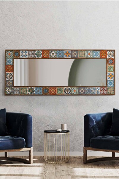 Resmo Doğal Ağaç 62x149 cm Çerçeveli (aynasız) El Yapımı Çini Seramik Kaplı Salon Boy Ayna Çerçevesi