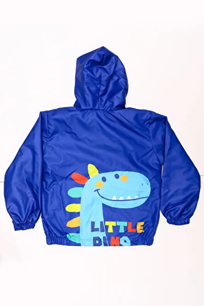 Mika Bebek & Çocuk Dinosaur Patterned Hooded Blue Boy's Raincoat