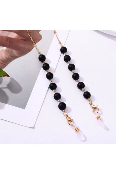 platin hediyelik Women's Onyx Stone Natural Stone Sunglasses Chain Beaded Glasses Rope Strap
