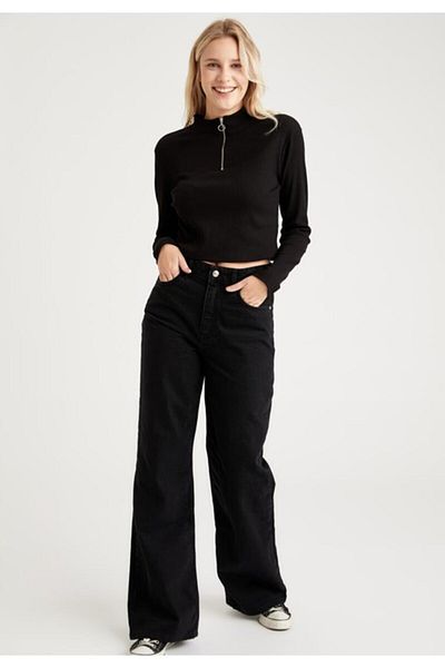 Trn JNS Pantaloni Palazzo Extra High A.c.a.i.p S.o.l.m.a.z negri largi (SUPER HIGH NON-FADE)