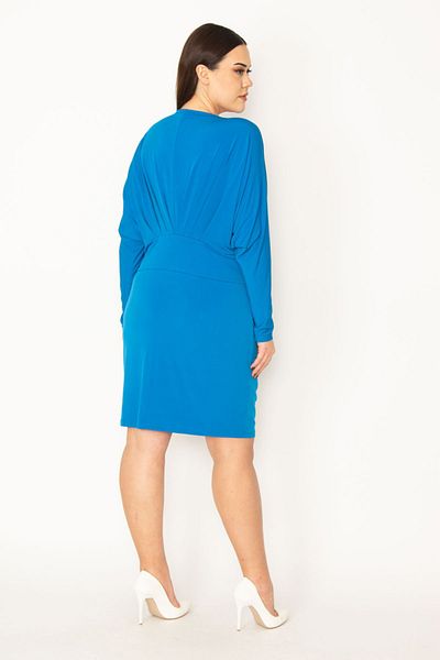 Şans Tekstil Women's Saks Chest and Waist Detailed Dress 26A31787