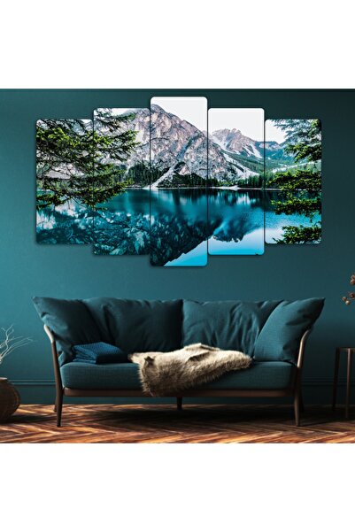 Zevahir Mobilya Dekorasyon Beşli Mdf Göl Yansımalı Dağ Manzara Doğa Tablo Seti