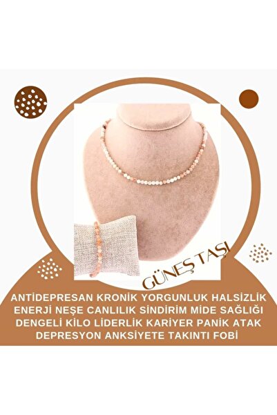 GİZEMLİ DOĞAL TAŞ Kolye 3 Mmlik Güneş Taşı Kolye Bileklik Takımı Panik Atak Enerji Canlılık Liderlik