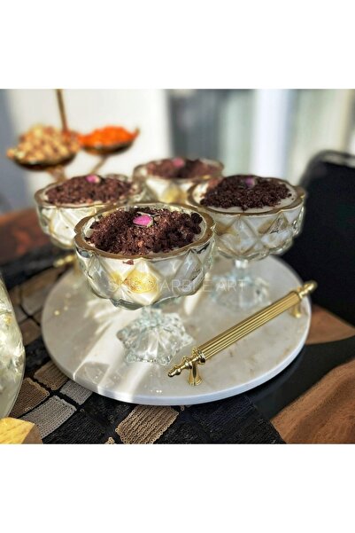 Sümeyra Marble Art Diamond Natural White Marble Presentation Tray | Promise Tray | Coffee Tray | Gold | 28cm |