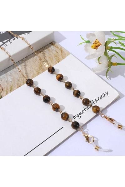 platin hediyelik Women's Tiger Eye Stone Natural Stone Sunglasses Chain Beaded Glasses Rope Strap