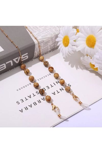 platin hediyelik Women's Jasper Stone Natural Stone Sunglasses Chain Beaded Glasses Rope Strap