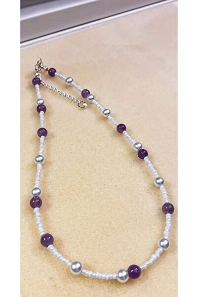 Mıçı takı silver Inci Ve Ametis Doğal Taş Tasarım Kadın Kolye