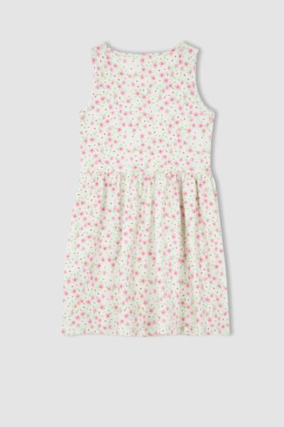 DeFacto Rochie de vară din bumbac pieptănat, fără mâneci, cu modele florale, pentru fete