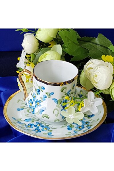 BY.RAYKA PORSELEN El Dekor Çiçek Bahçesi El Boyama Kahve Fincanı