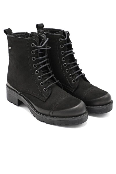 Daloğlu Μαύρες δερμάτινες γυναικείες μπότες Nubuck 42345