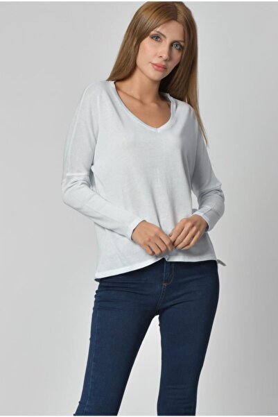 Cotton Candy Kadın Buz Mavisi V Yaka Uzun Kol Tişört