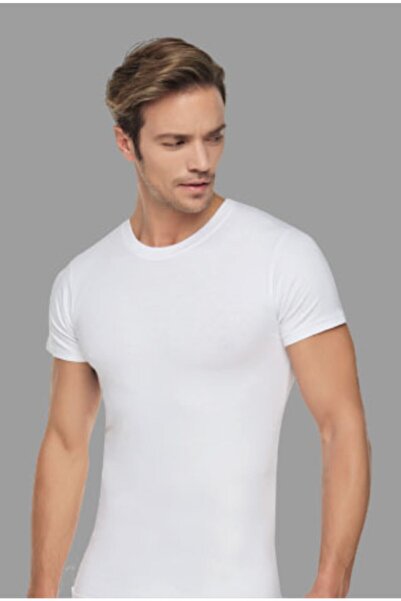 Tutku Men's White Combed Cotton Crew Neck Undershirt 6-Piece 0105