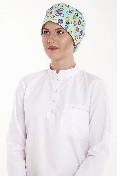 Owlet Medikal Matryoshka Patterned Mint Green Surgical Bonnet