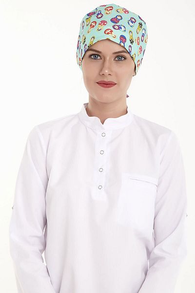 Owlet Medikal Matryoshka Patterned Mint Green Surgical Bonnet