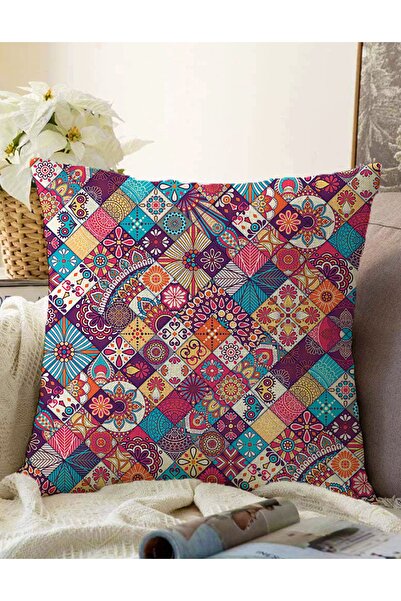 Realhomes Etnik Geometrik Desenli Çift Taraflı Özel Tasarım Raşel Örme Yastık Kırlent Kılıfı