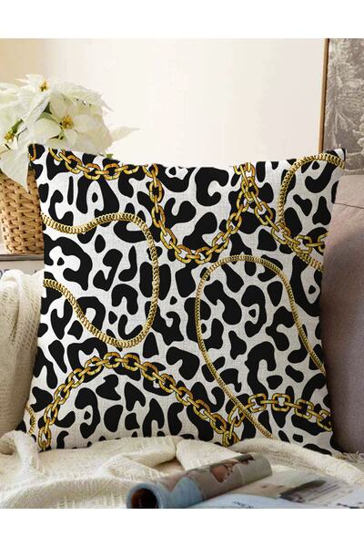 Realhomes Dvostrana navlaka za jastuk sa leopard uzorkom, zlatnim detaljima i...