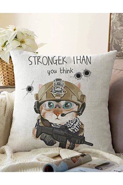 Realhomes Çift Taraflı Stronger Than You Think Cat Modern Raşel Örme Yastık K...