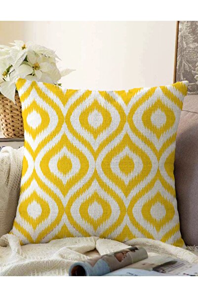 Realhomes Özel Tasarım Sarı Ikat Desenli Çift Taraflı Dijital Baskılı Raşel Ö...