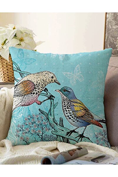 Realhomes Διπλής όψης Μπλε μοτίβο πουλιών Ψηφιακή τυπωμένη διακοσμητική ριχτά...