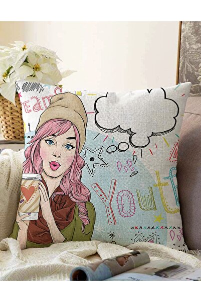 Realhomes Çift Taraflı Pop Art Desenli Dijital Baskılı Modern Raşel Örme Yast...