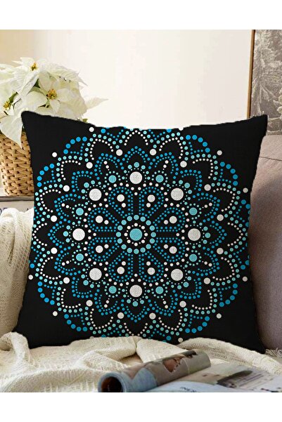 Realhomes Plava mandala sa perlama na crnoj pozadini, dvostrana dekorativna r...