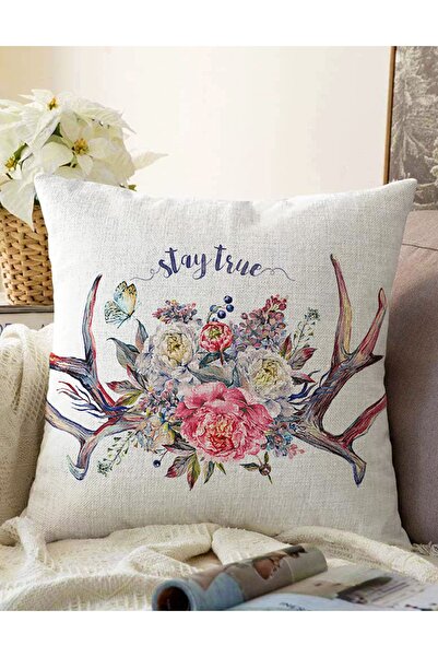 Realhomes Stay True Motifli Kavaniçe Desenli Dijital Baskılı Çift Taraflı Raş...