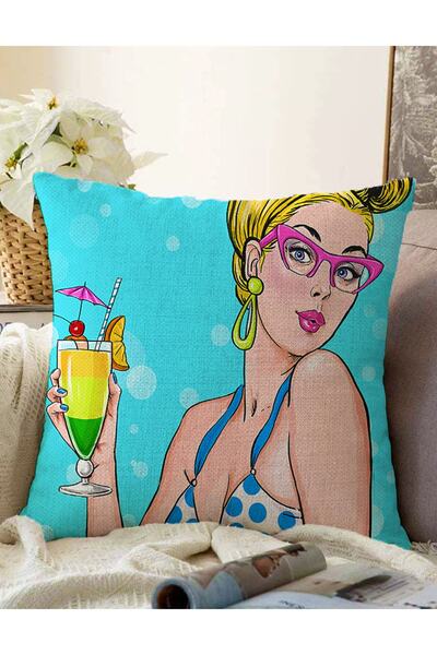 Realhomes Pop Art Girl Față Dublu Design Special Decorativ Raschel Tricotat P...
