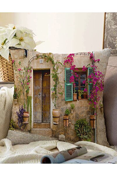 Realhomes غطاء وسادة محبوك بنمط نافذة زهرة مزدوجة الجوانب مطبوع رقميًا من راشيل