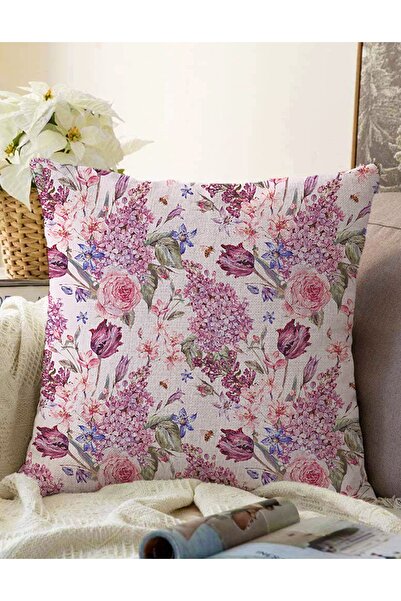 Realhomes Pembe Zeminde Çiçekler Çift Taraflı Özel Tasarım Raşel Örme Kırlent...