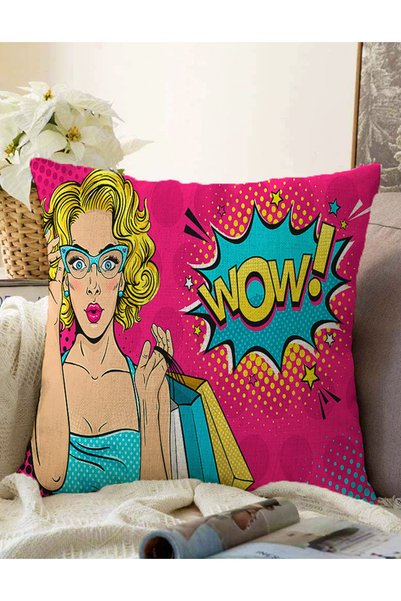 Realhomes Ružičasti pop art wow dizajniran dvostrani dekorativni rašel pleten...