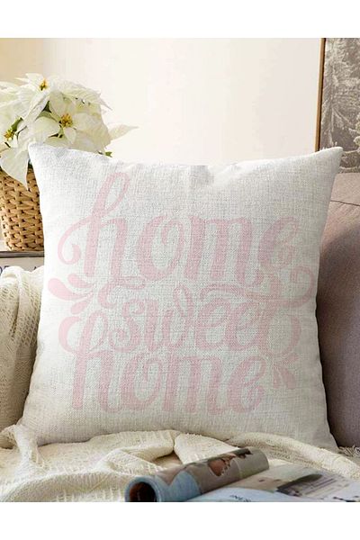 Realhomes Pudra Home Sweet Home Digital Printed Double Sided Raschel Knitted Throw Pillow Cover