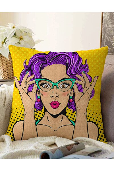 Realhomes Husă de pernă tricotată decorativă Raschel, cu model Popart, cu buline galbene