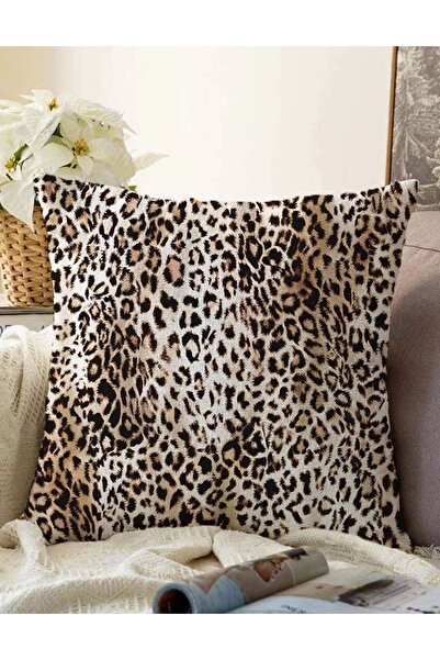 Realhomes Çift Taraflı Leopar Motifli Dijital Baskılı Raşel Örme Yastık Kırle...