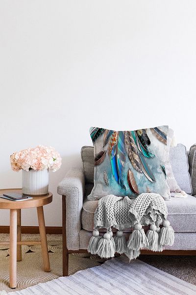 Realhomes Husă de pernă modernă, tricotată Raschel, cu două fețe, cu design cu pene