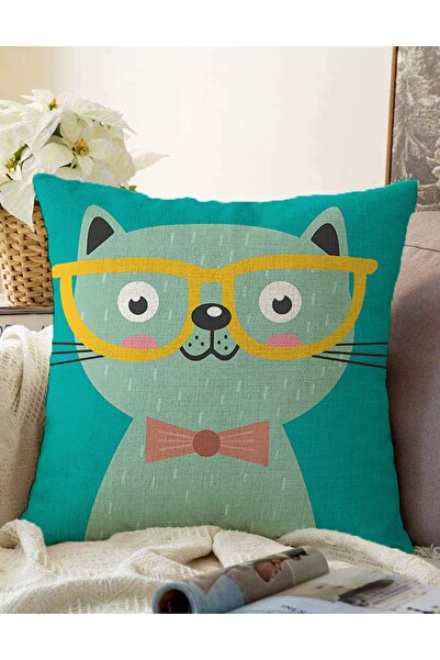 Realhomes Çift Taraflı Renkli Kedi Dijital Baskılı Modern Raşel Örme Kırlent ...