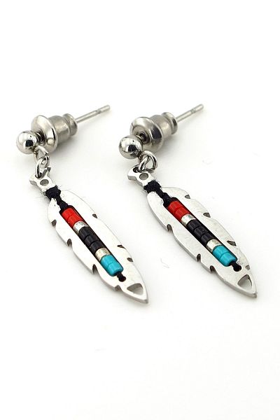 Solfera Native American Luck Feather Dangle Unisex Steel Earrings E779