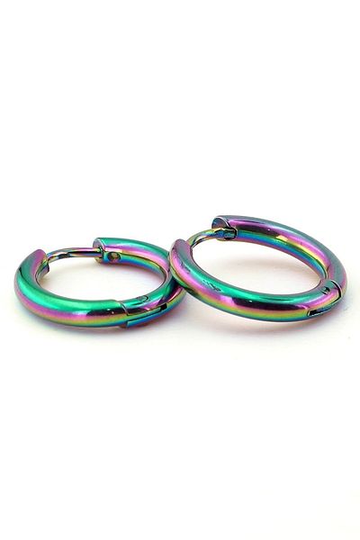 Solfera Stainless Steel Iridescent Rotating Colorful Hoop Earrings E769