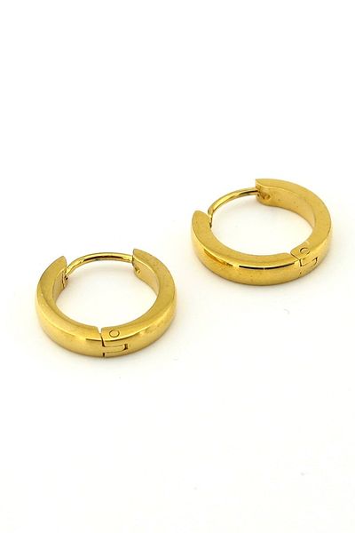 Solfera Gold Color Slanted Model Yellow Steel Hoop Men's Earrings E815