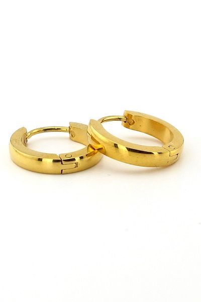 Solfera Gold Color Slanted Model Yellow Steel Hoop Men's Earrings E815