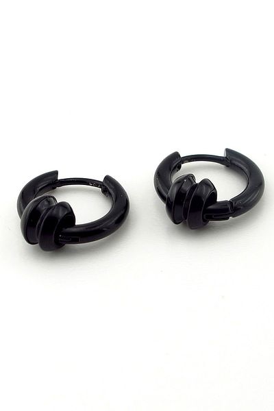 Solfera Two-pronged Hoop Design Black Stainless Steel Men's Earrings E796