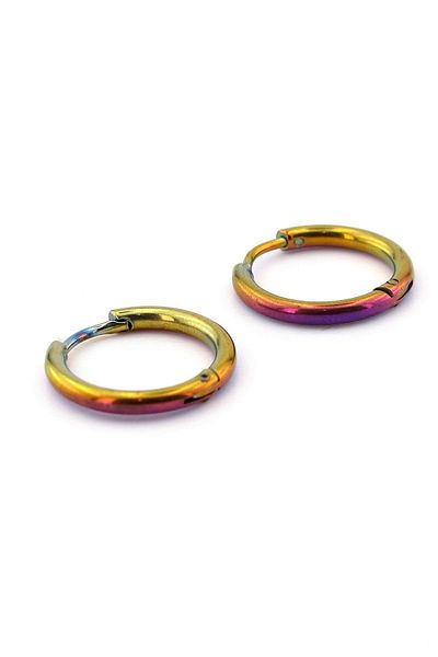 Solfera Iridescent Swivel 16mm Outer Diameter Stainless Steel Hoop Earrings E770