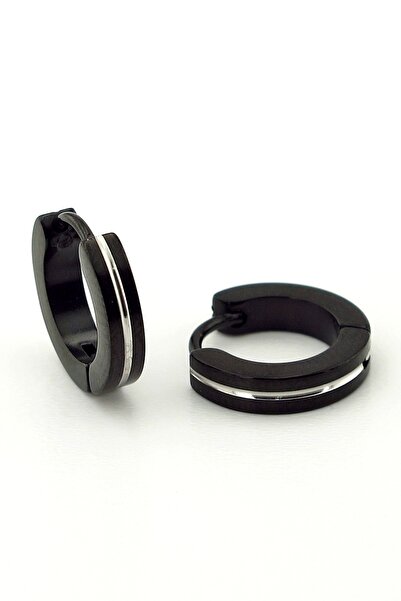 Solfera Tek Çizgili Halka 3mm Kalınlık Siyah Çelik Erkek Küpe E748