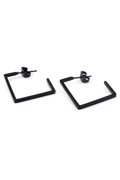 Solfera Quadrilateral Square Shaped Stainless Black Steel Unisex Earrings E788