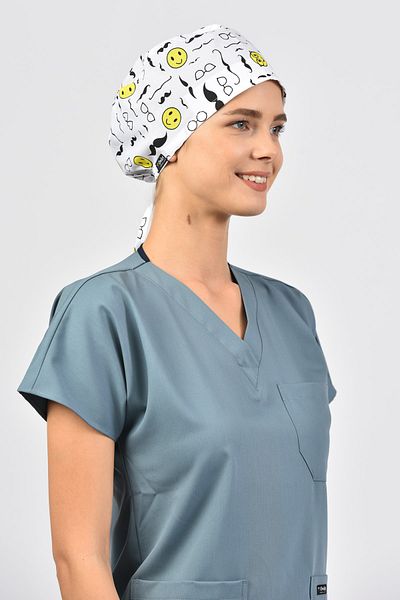 Owlet Medikal White Surgical Bonnet with Mustache Pattern