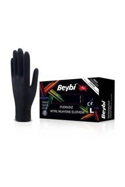 Beybi Eldiveni Pudrasız Nitril Siyah Muayene Eldiveni L Beden