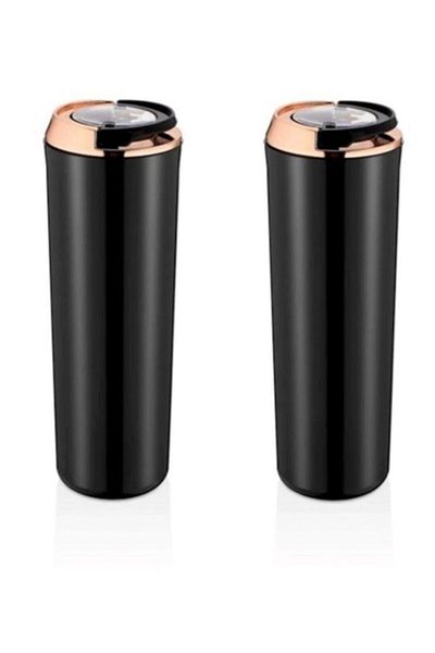 VİP AHMET 2-Piece Vacuum Stylish Copper Plated Storage Container with Lid Round Black 2 Pieces 1750 ml