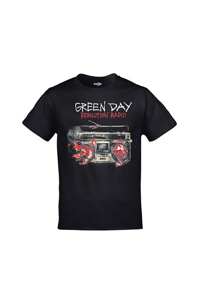 Orijin Tekstil Unisex Black Green Day Revolution Radio Front Back Printed T-shirt