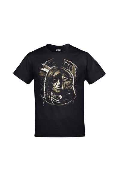 Orijin Tekstil Unisex Black Native American Chef and Bear T-shirt